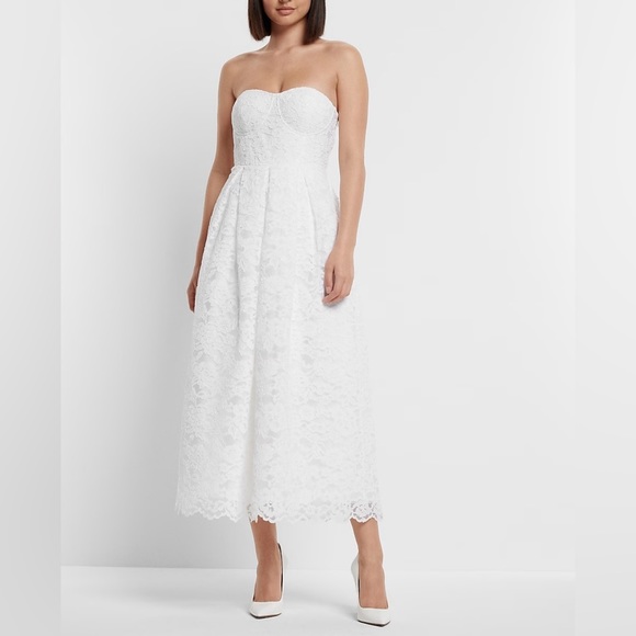 Express -Bridal White Lace Strapless Dress - Picture 3 of 5